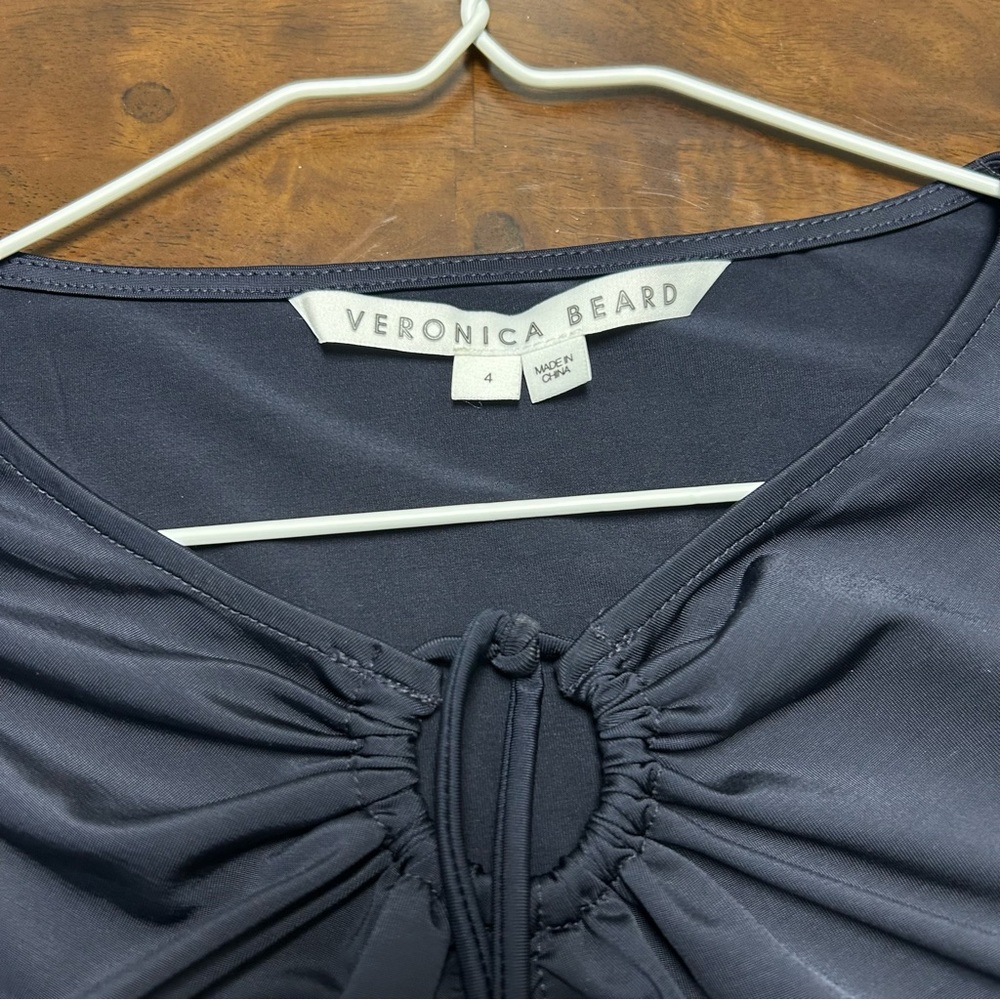 Veronica Beard Roque Top Ruched Tie Back Top in Navy Size 4 - Picture 6 of 16